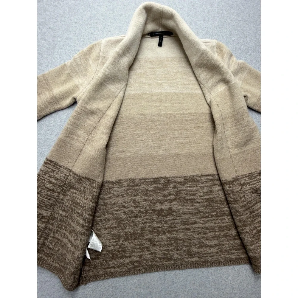 BCBGMAXAZRIA Sweater Cardigan Womens S Beige Wool Cashmere Open Pockets Knit
